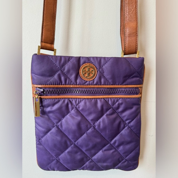 Tory Burch Adorable Alice Purple and Brown Adjustable Quilted Nylon Bag GUC - Picture 4 of 10